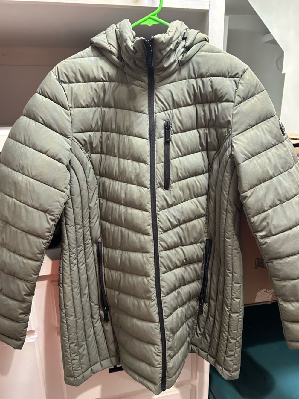 Nautica Olive Green Quilted Hooded Puffer Jacket